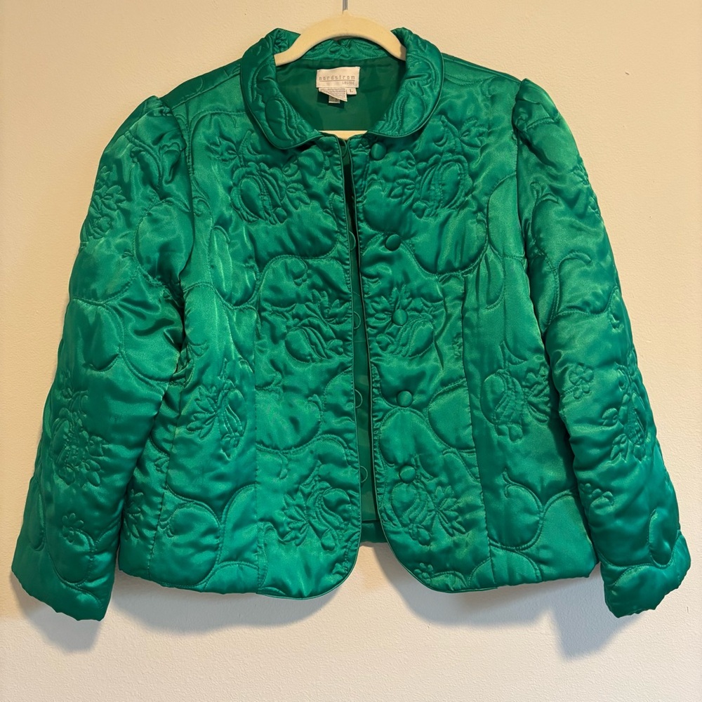 Vintage Nordstrom Lingerie Quilted Bed Coat Jacket Size Large Emerald Green